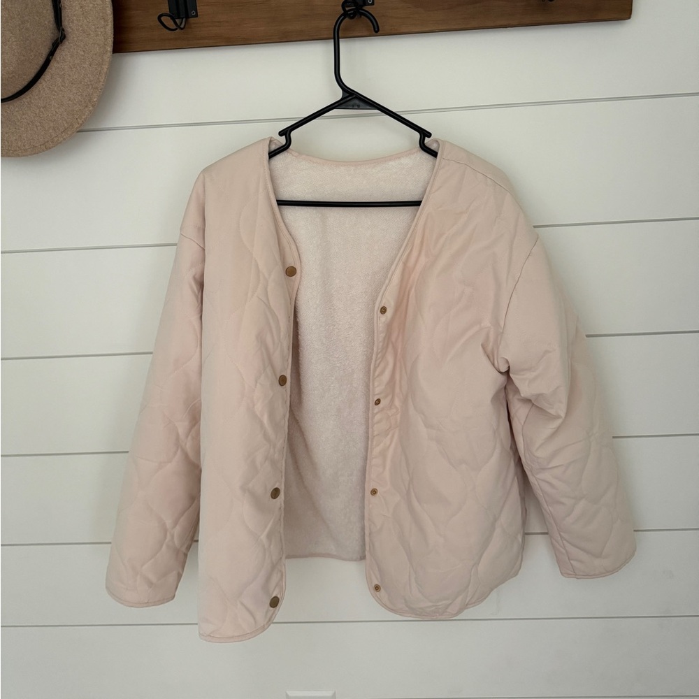 Reversible Jacket, Blush Pink & Ivory White, Puffer & Fuzzy Materials